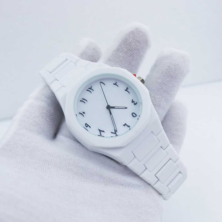 এরাবিক ঘড়ি রাবার বেল্ট  - White colour - Product code- 503